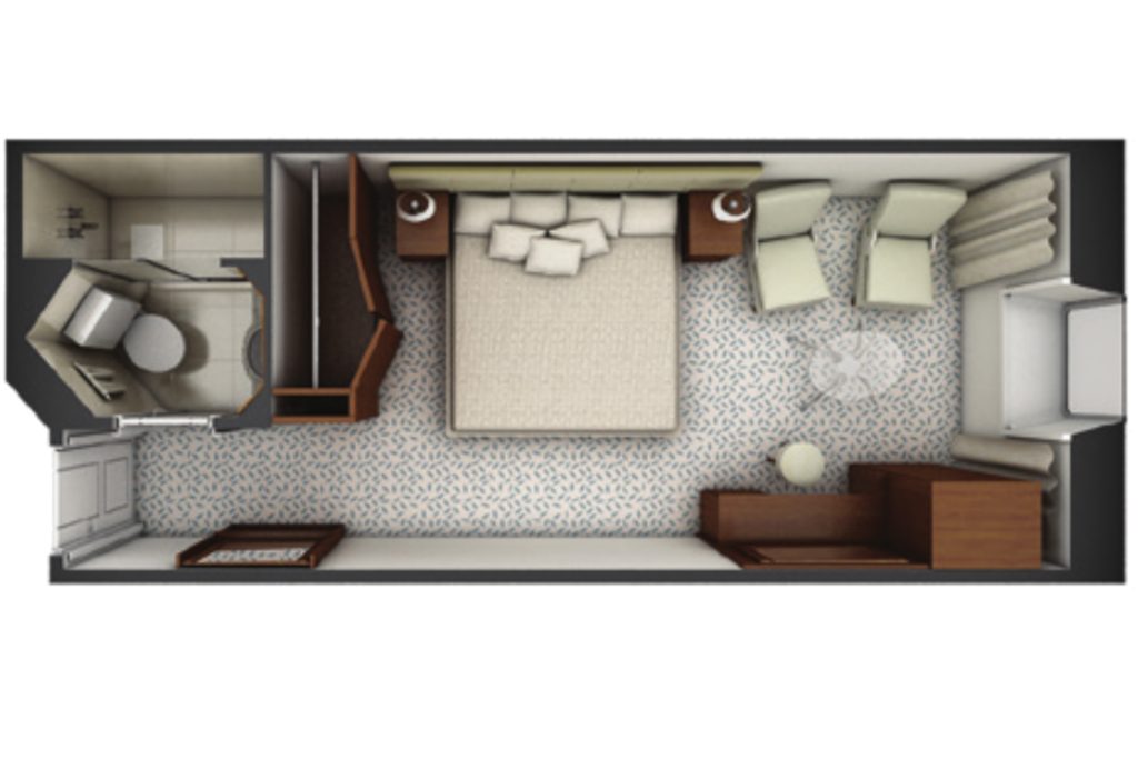 Premium stateroom floorplan on Exploris One.