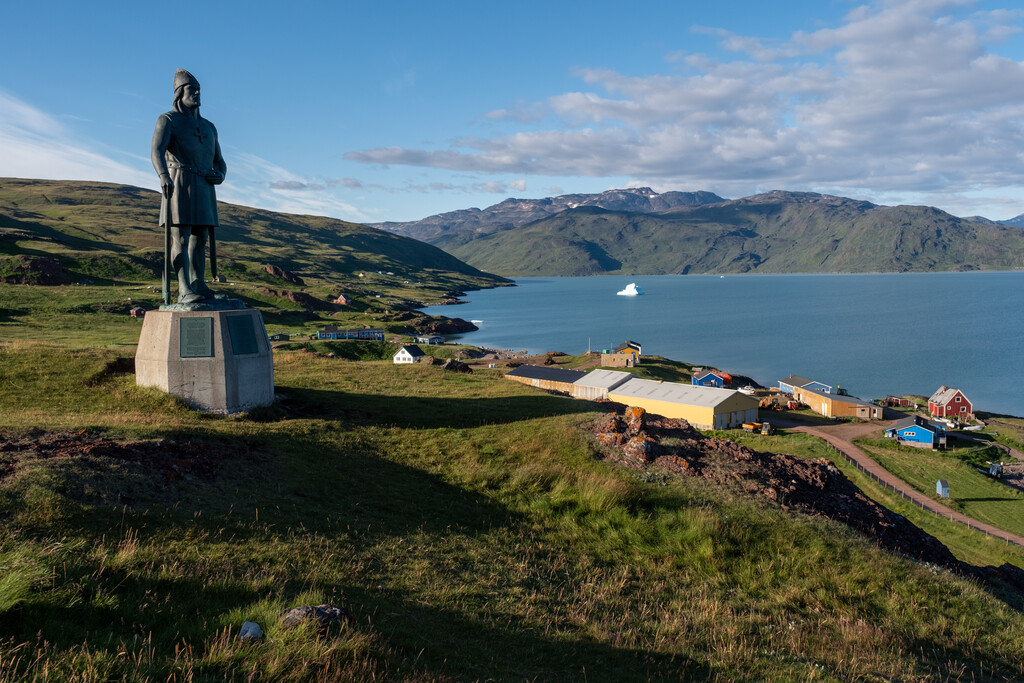 Statue of Leif Eriksson, overlooking Qassiarsuk, Greenland.