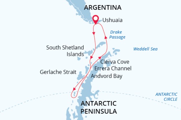 Antarctic Circle Sea Spirit Route Map