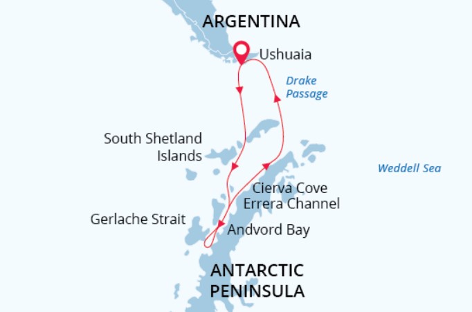 Antarctic Peninsula Sea Spirit Route Map