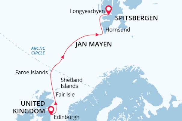 British Isles, Jan Mayen & Svalbard route map