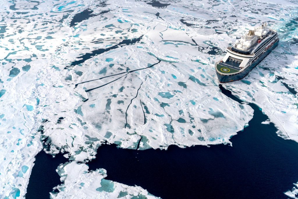 Icebreaker sailing through pack ice.