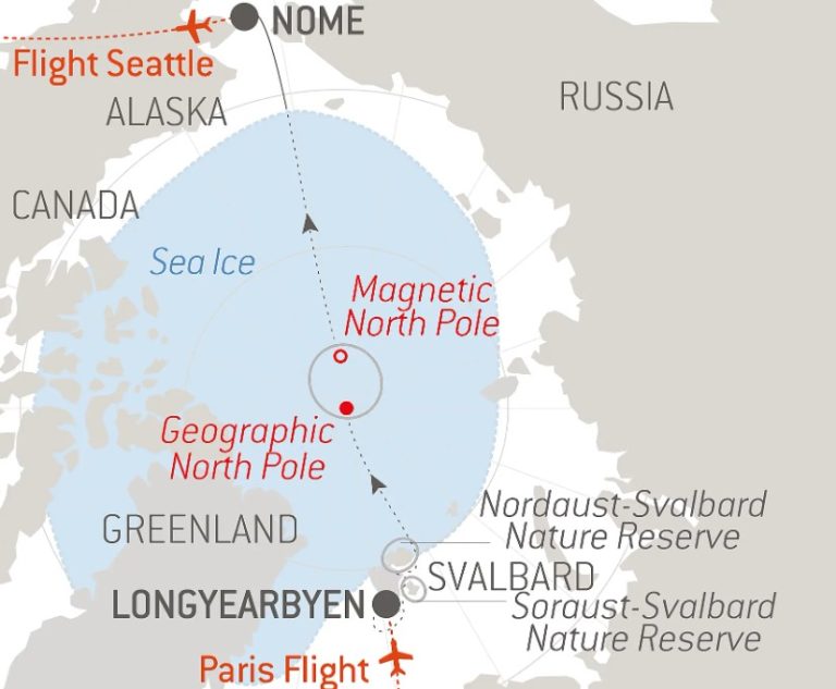 Transarctic, Quest for Two North Poles route map