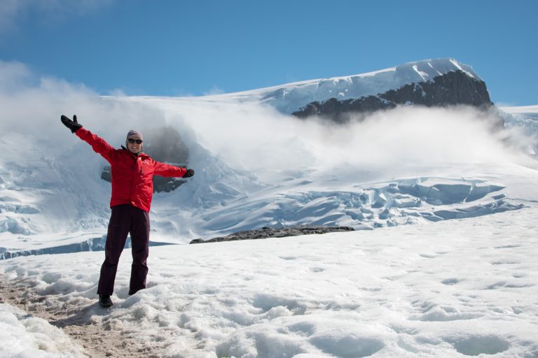 Passenger on shore in Antarctica