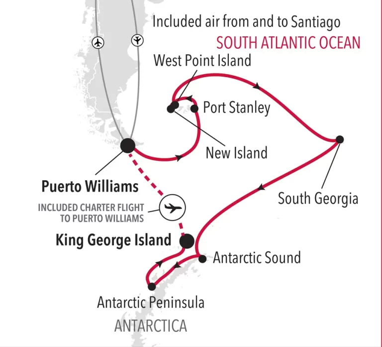 Falklands, South Georgia & Antarctica Antarctica Bridge route map