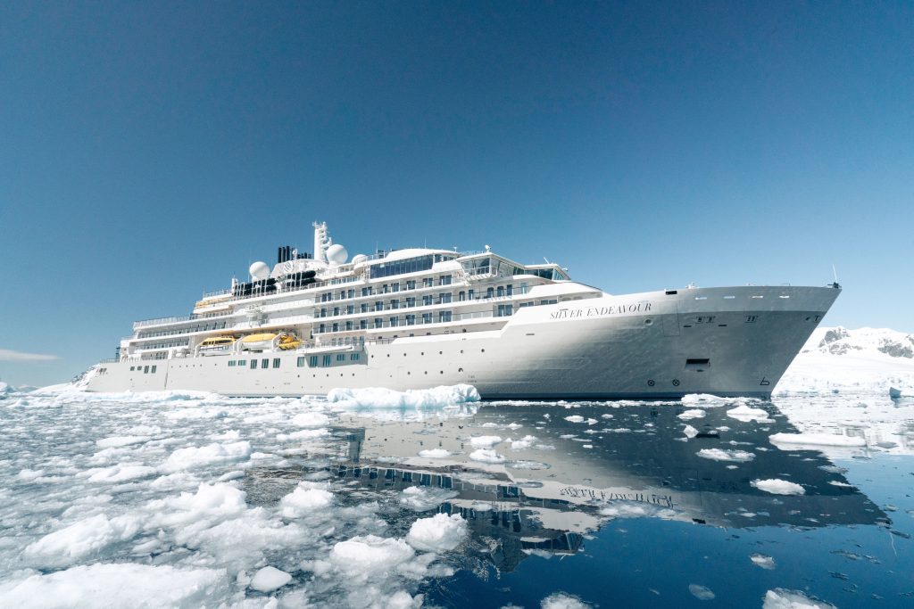 Silver Endeavour luxury ship sailing in polar waters