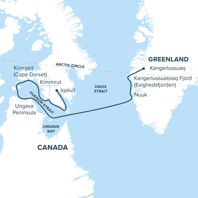 Heart of the Arctic route map from west Greenland to southern Baffin Island