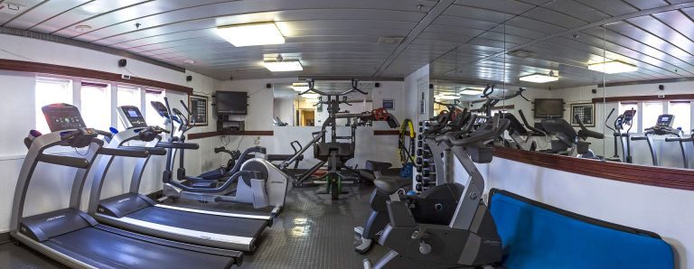 Expedition ship gym with workout equipment