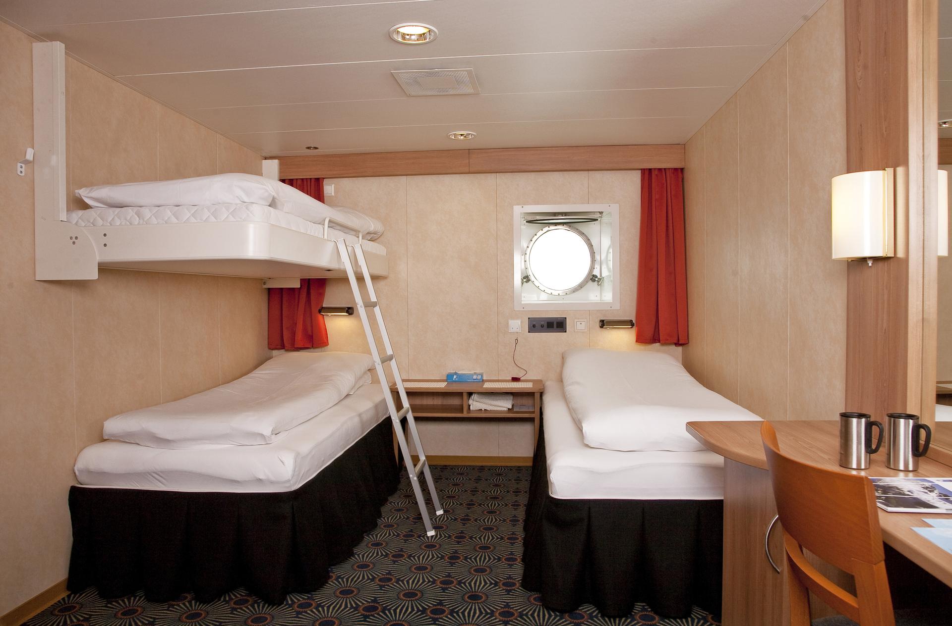 Expedition Category 1 Cabin Triple with 2 lower berths, 1 upper berth and porthole