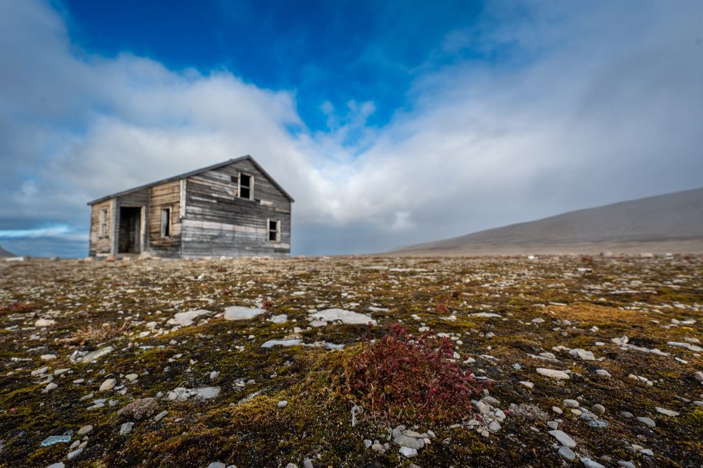 A historic hut on the tundra.