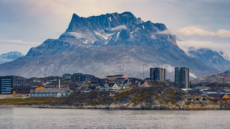 Nuuk, Greenland with huge mountain in background