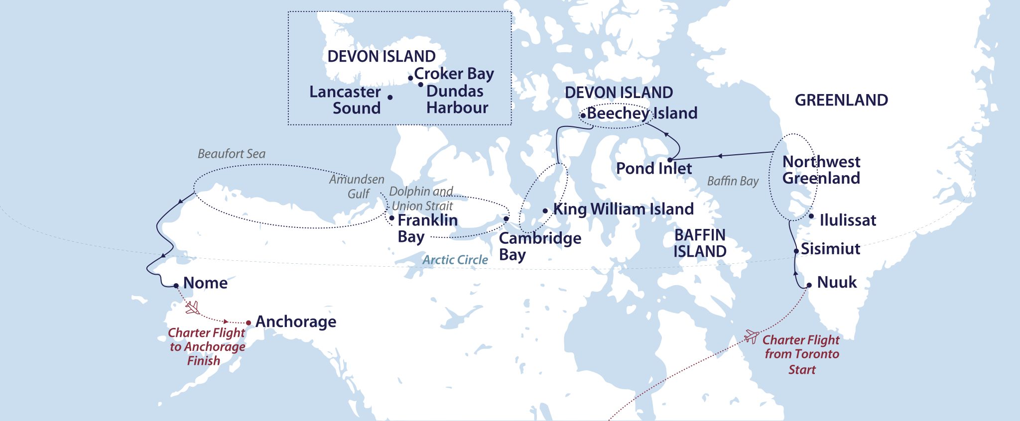 Traversing The Northwest Passage Aboard Greg Mortimer Polar Cruises Traversing The Northwest Passage 2026 Route Map 2048x846 