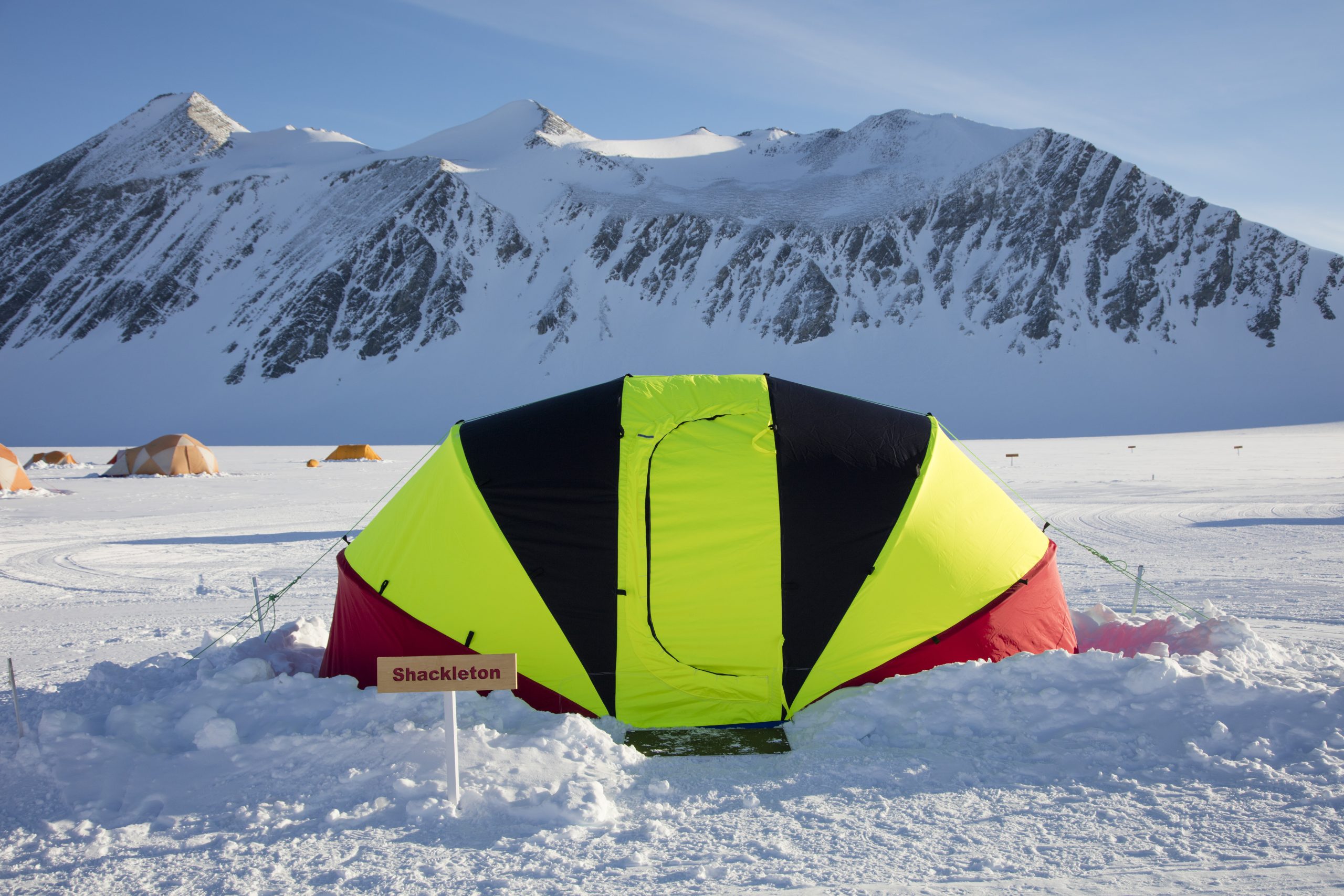 'Shackleton' Clam tent at Union Glacier, with Mount Rossman in the background