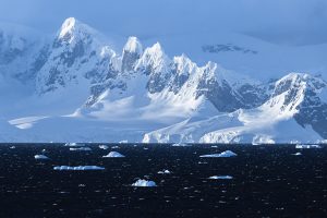 Mountainous Antarctic landscape.