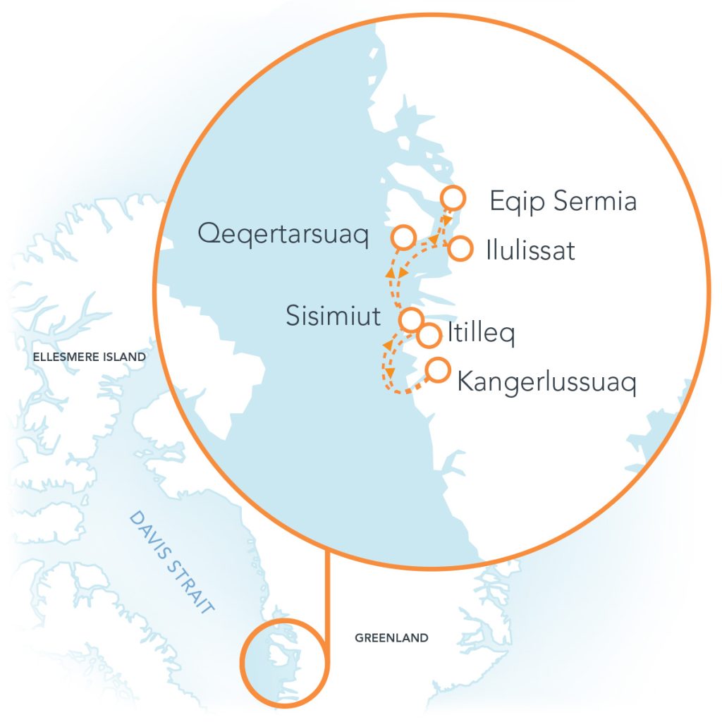 Map of West Greenland and Disko Bay.