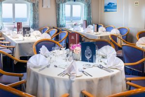 Tables in the dining room on the Ocean Nova. 
