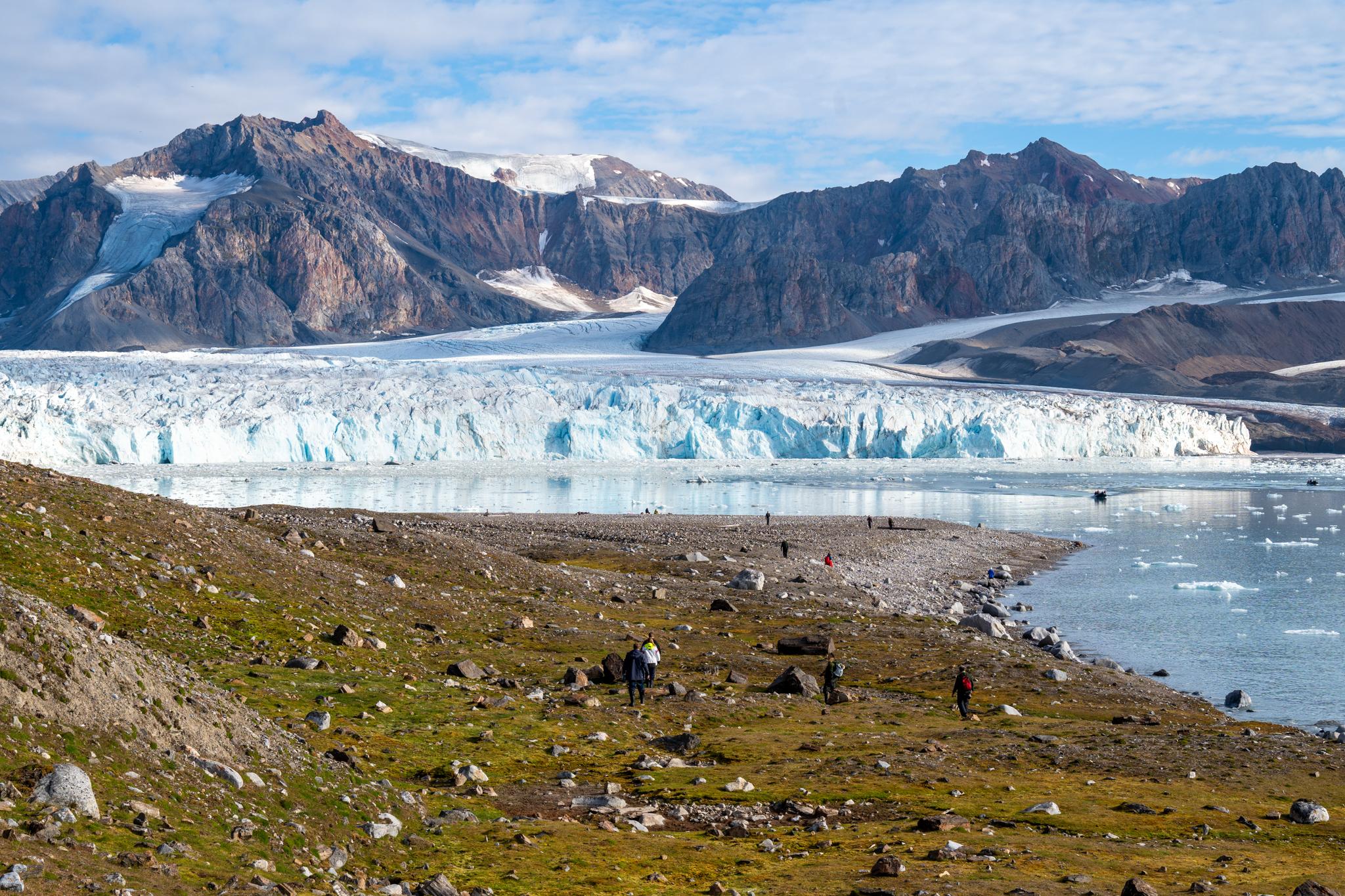 Glacier with mountains in background.