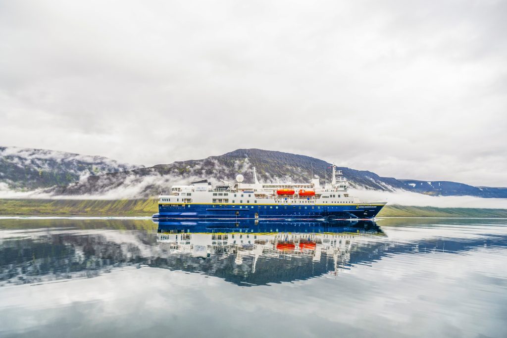 The ship National Geographic Explorer in Iceland. 